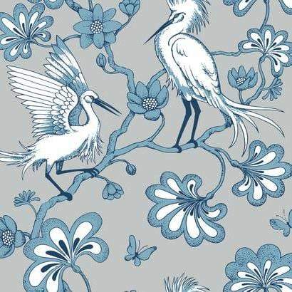 Sample – Egrets Florence Broadhurst Wallpaper - Gray/Blue