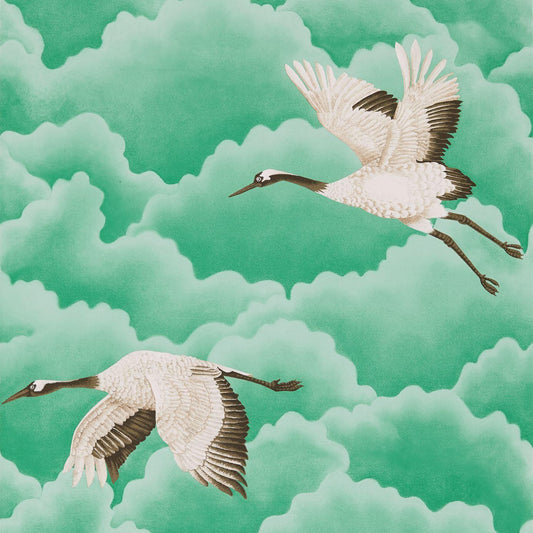 Cranes Wallpaper - Emerald