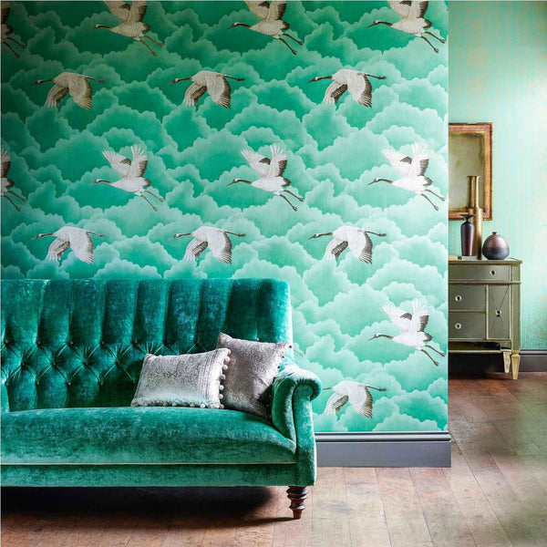 Sample - Cranes Wallpaper - Emerald