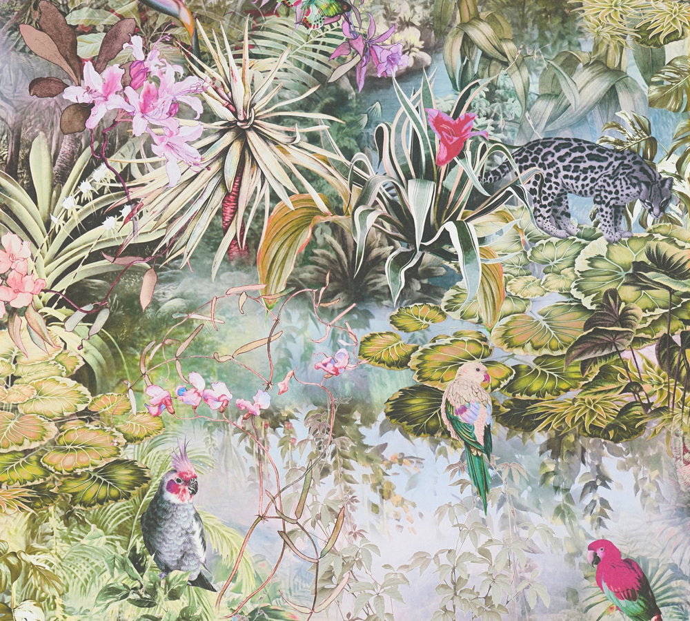 Sample - Botanical Elegance – Tropical Parrot Wallpaper – Natural Cream