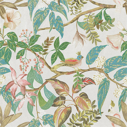 Birds Sing and Flowers Bloom Wallpaper - Almost Grey