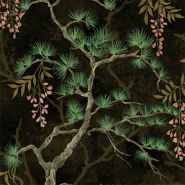 Pine Shadow Wisteria Wallpaper - Black