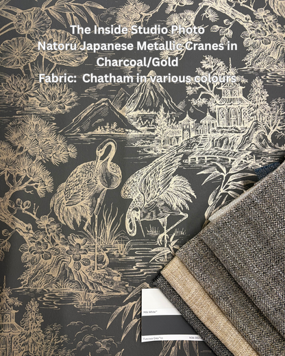 Natoru Japanese Metallic Cranes Wallpaper – Charcoal/Gold