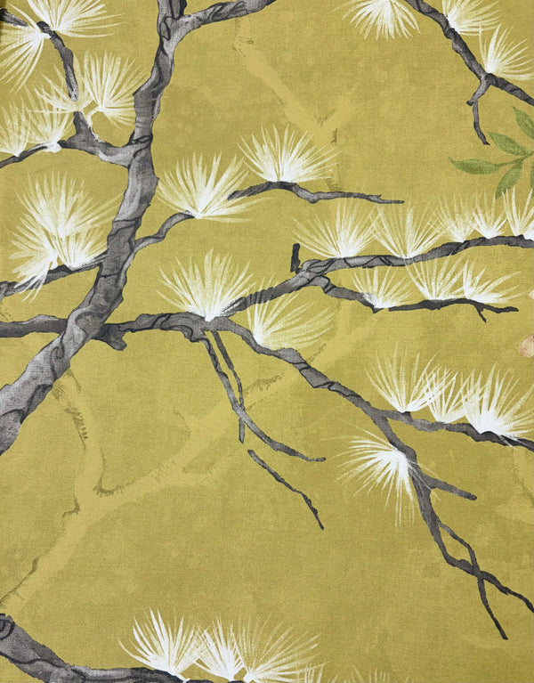 Sample – Pine Shadow Wisteria Wallpaper – Ochre/Lime