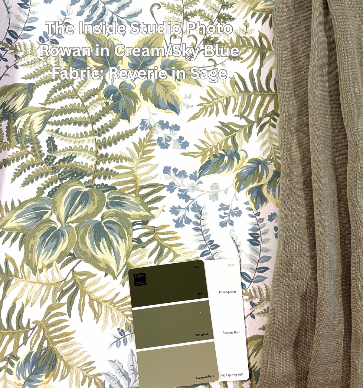 Rowan – Foliage Wallpaper – Cream/Sky Blue