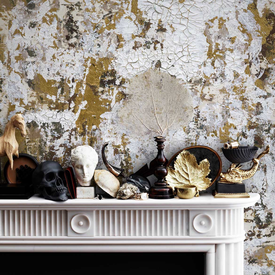 Safari Shabby Chic Wallpaper Mural - Metallic Gold