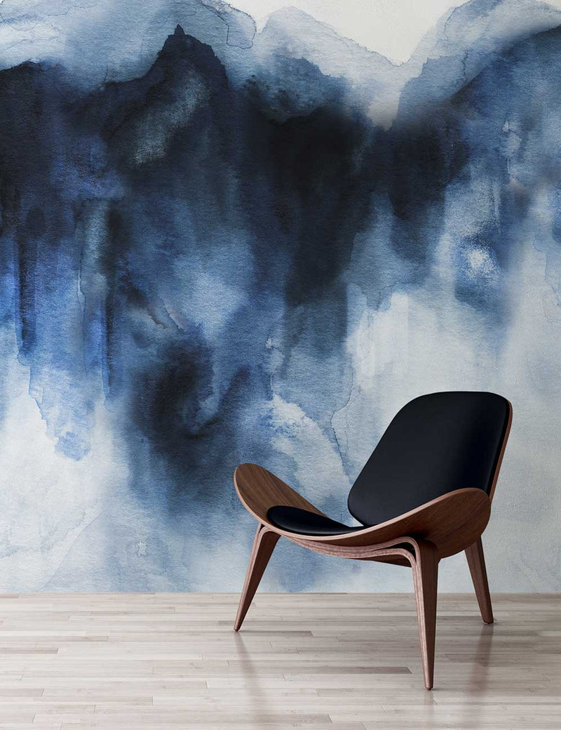 Blue Indigo Abstract Mural Wallpaper