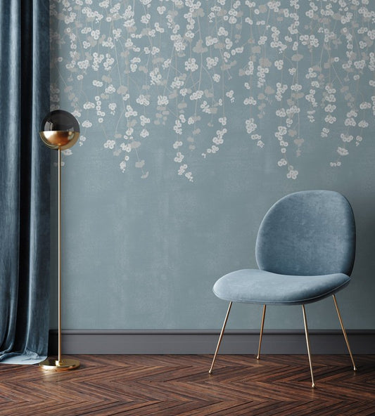 Cherry Blossom Wallpaper - Duck Egg