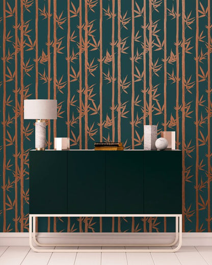 Waya Luxe Bamboo Wallpaper - Teal + Bronze