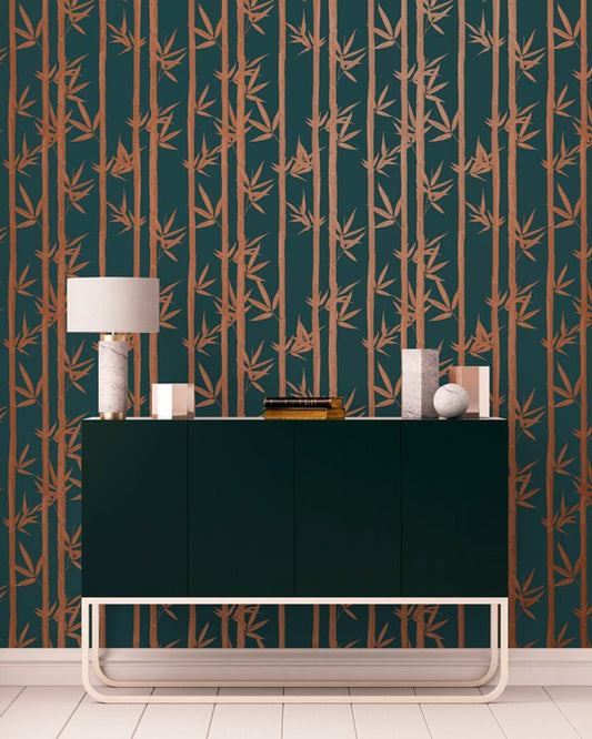 Waya Luxe Bamboo Wallpaper - Teal + Bronze