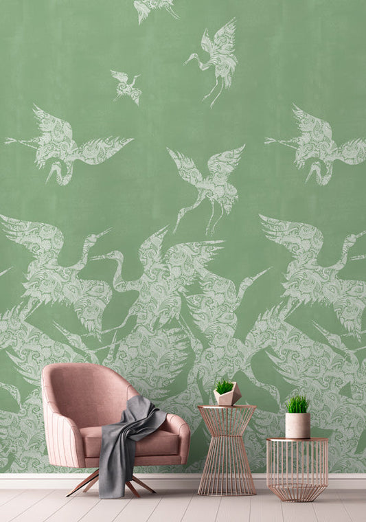 The Swoop Heron Hybrid Mural Wallpaper - Mint
