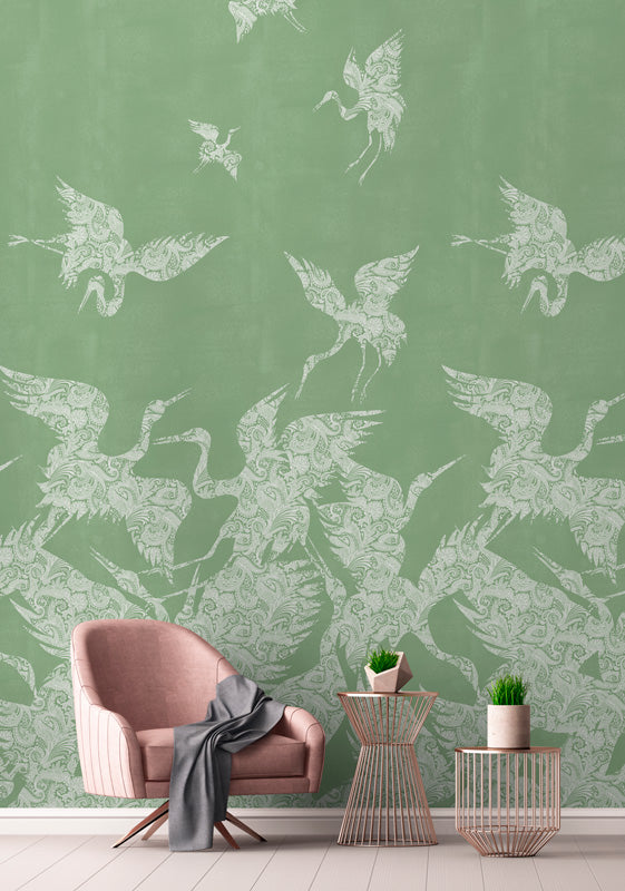 Sample - The Swoop Heron Hybrid Mural Wallpaper - Mint