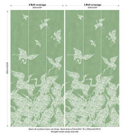 The Swoop Heron Hybrid Mural Wallpaper - Mint