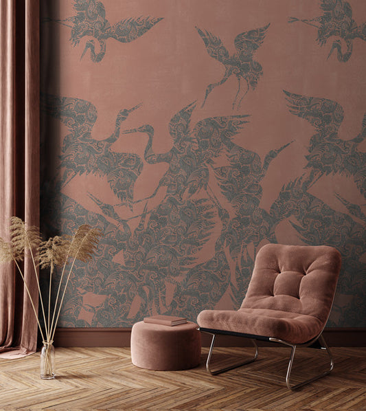 The Swoop Heron Hybrid Mural Wallpaper - Burnt Sienna