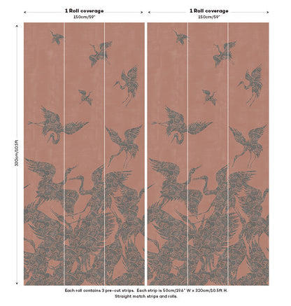 The Swoop Heron Hybrid Mural Wallpaper - Burnt Sienna