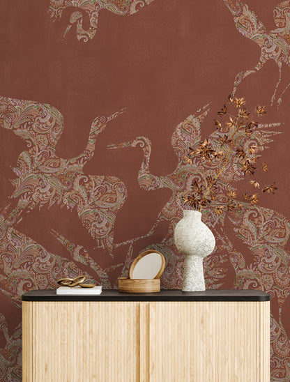 The Swoop Heron Hybrid Mural Wallpaper - Terracotta
