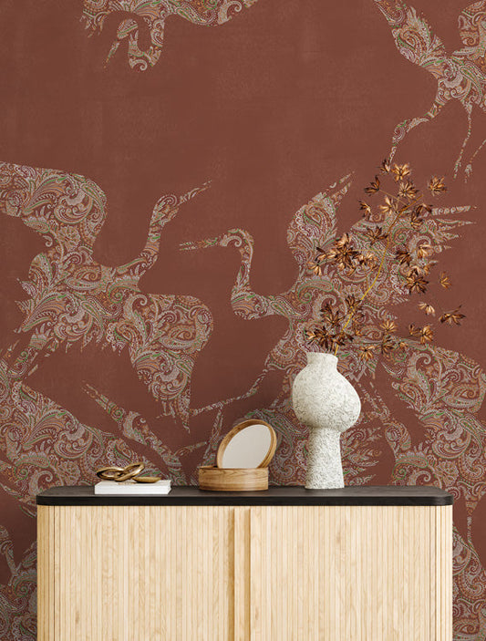 The Swoop Heron Hybrid Mural Wallpaper - Terracotta
