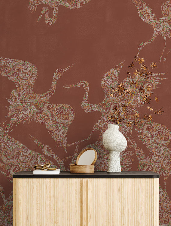 Sample - The Swoop Heron Hybrid Mural Wallpaper - Terracotta