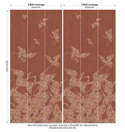 The Swoop Heron Hybrid Mural Wallpaper - Terracotta