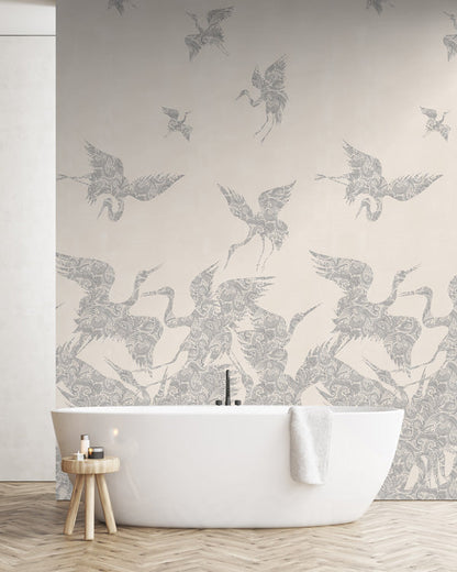 The Swoop Heron Hybrid Mural Wallpaper - Cream