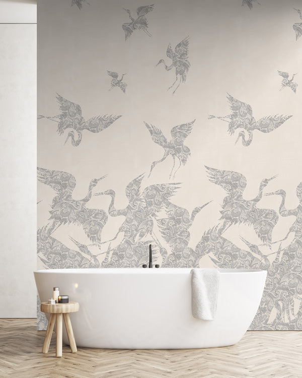 Sample - The Swoop Heron Hybrid Mural Wallpaper - Cream
