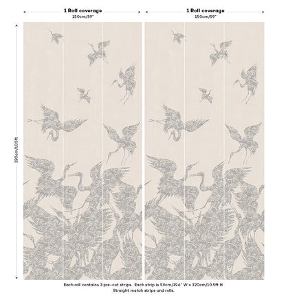 The Swoop Heron Hybrid Mural Wallpaper - Cream