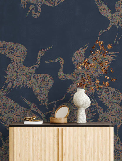 Sample - The Swoop Heron Hybrid Mural Wallpaper - Dark Blue