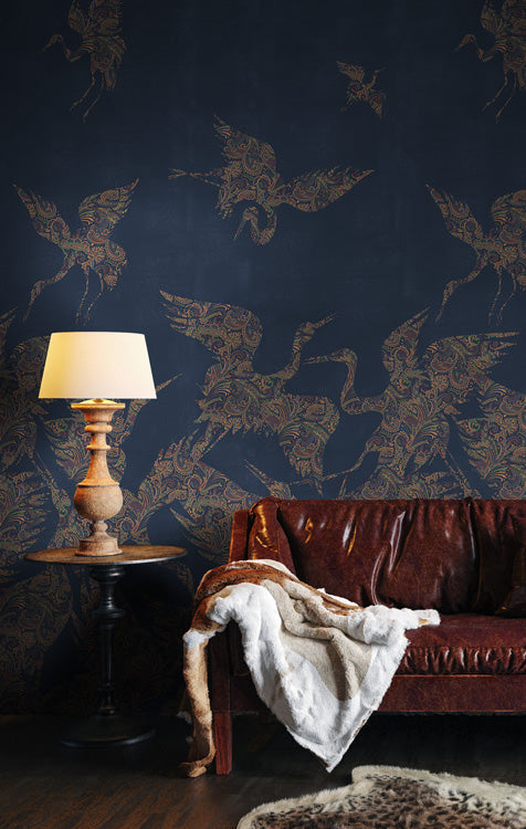 Sample - The Swoop Heron Hybrid Mural Wallpaper - Dark Blue