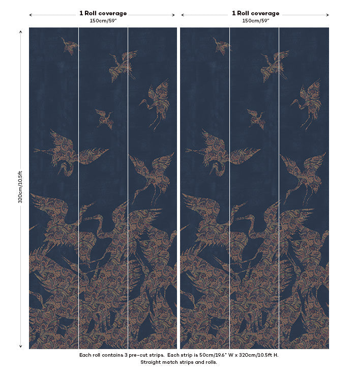 Sample - The Swoop Heron Hybrid Mural Wallpaper - Dark Blue