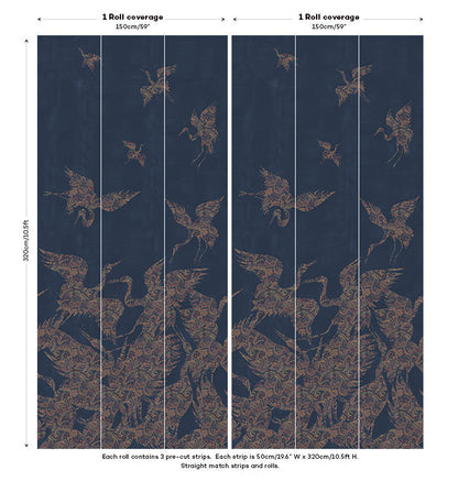 Sample - The Swoop Heron Hybrid Mural Wallpaper - Dark Blue