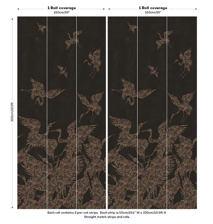 The Swoop Heron Hybrid Mural Wallpaper - Black