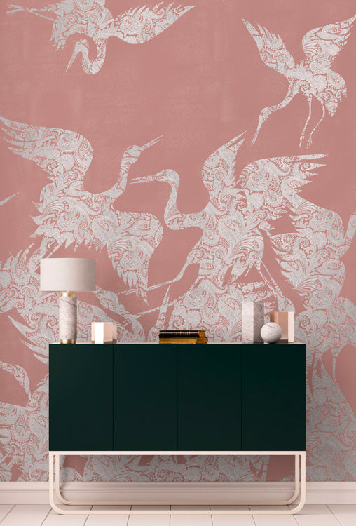 The Swoop Luxe Wallpaper - Silver Pink