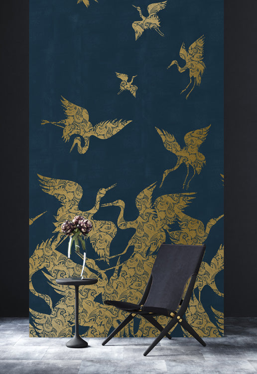 The Swoop Luxe Wallpaper - Blue Gold