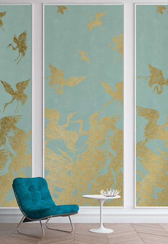 The Swoop Luxe Wallpaper - Sage Gold