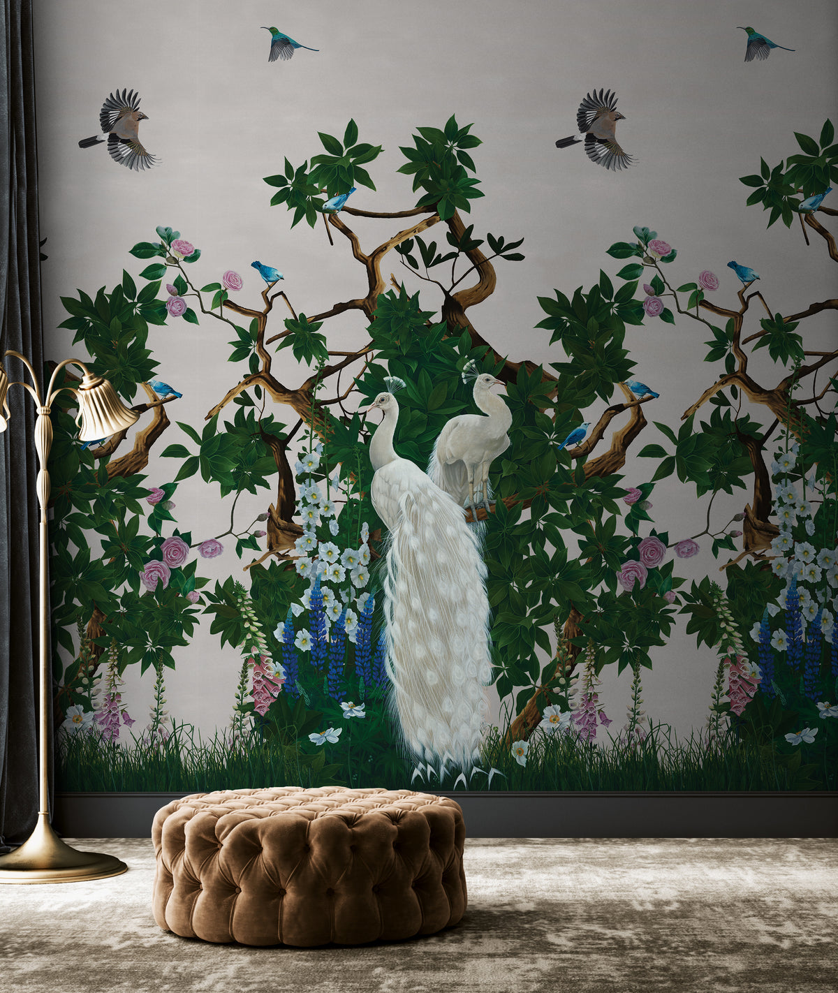 Vera's Garden - Peacock Wallpaper - Mist