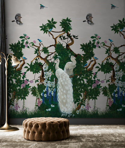Vera's Garden - Peacock Wallpaper - Mist