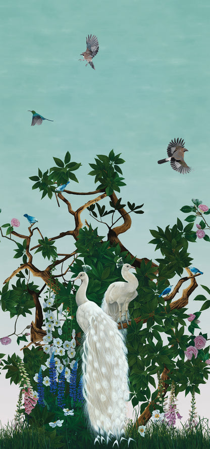 Vera's Garden - Peacock Wallpaper - Aquamarine