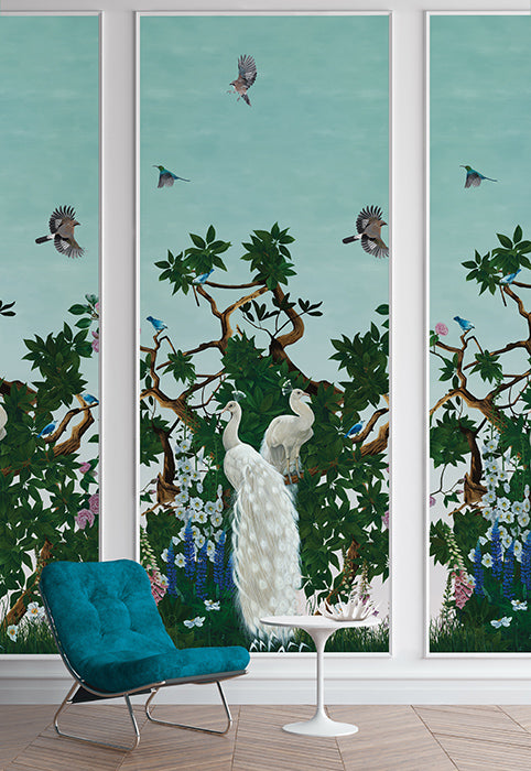 Vera's Garden - Peacock Wallpaper - Aquamarine