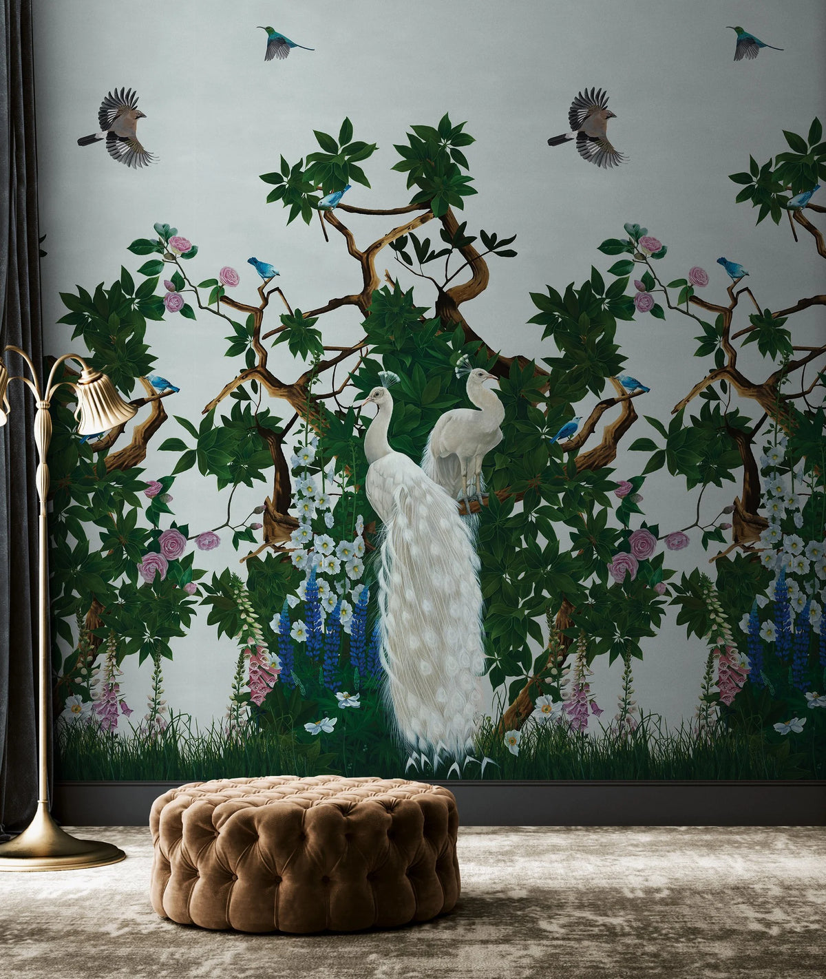 Vera's Garden - Peacock Wallpaper - Powder Blue