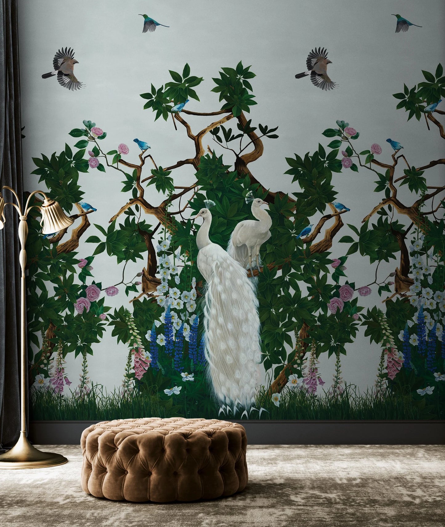 Vera's Garden - Peacock Wallpaper - Powder Blue