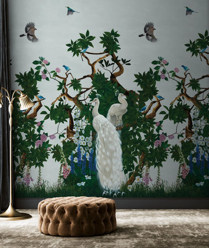 Vera's Garden - Peacock Wallpaper - Powder Blue