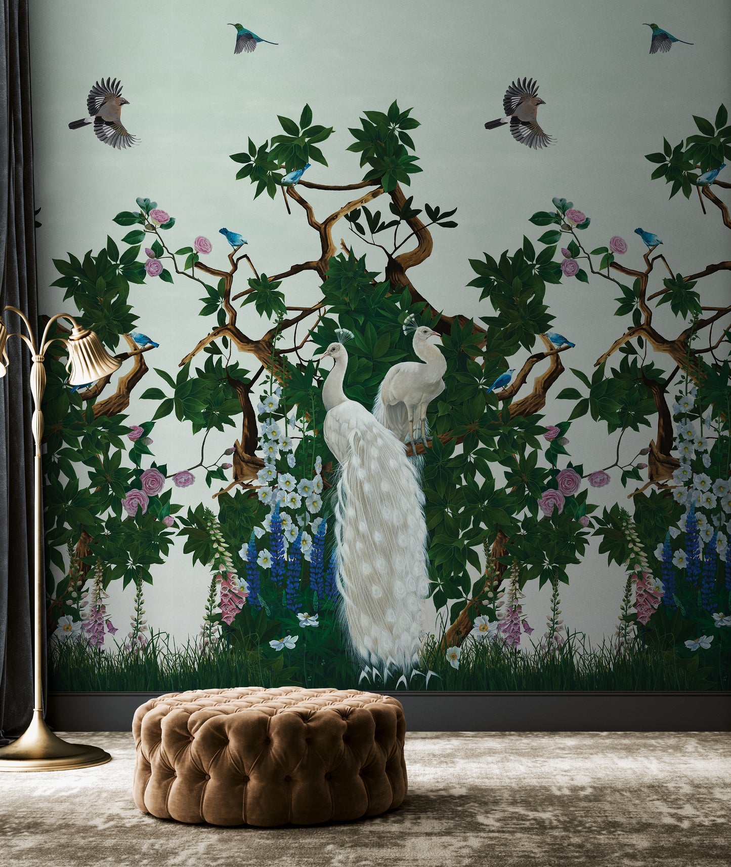 Vera's Garden - Peacock Wallpaper - Jade