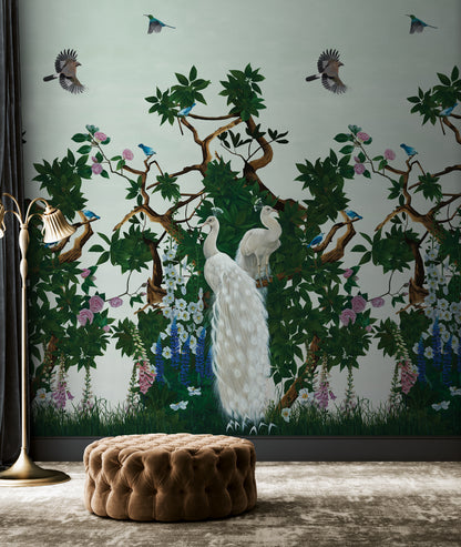 Vera's Garden - Peacock Wallpaper - Jade