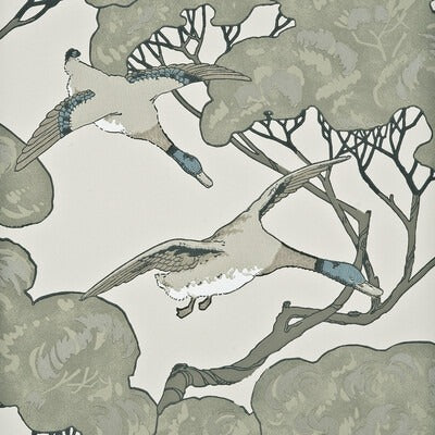 Sample - Grand Flying Ducks Wallpaper - Silver Taupe