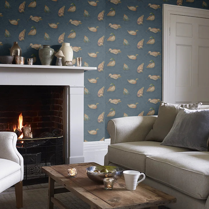 Duck Pond Wallpaper by Mulberry Home - Indigo