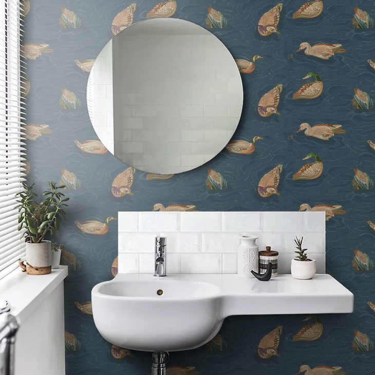 Duck Pond Wallpaper by Mulberry Home - Indigo