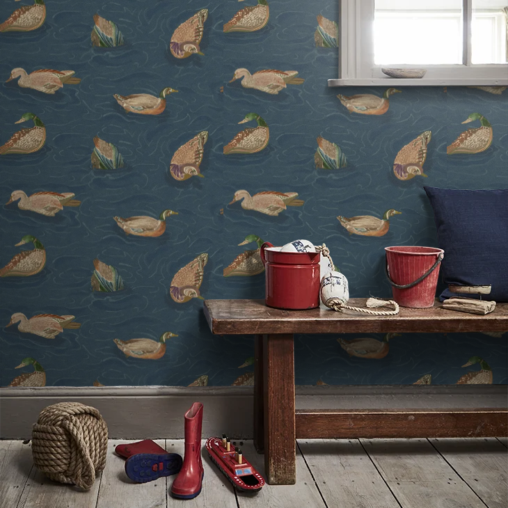 Duck Pond Wallpaper by Mulberry Home - Indigo