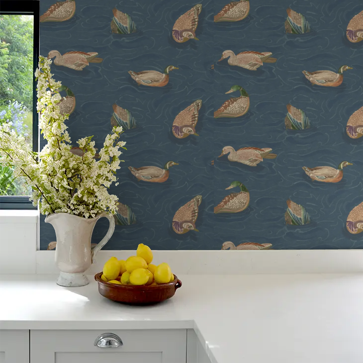Duck Pond Wallpaper by Mulberry Home - Indigo