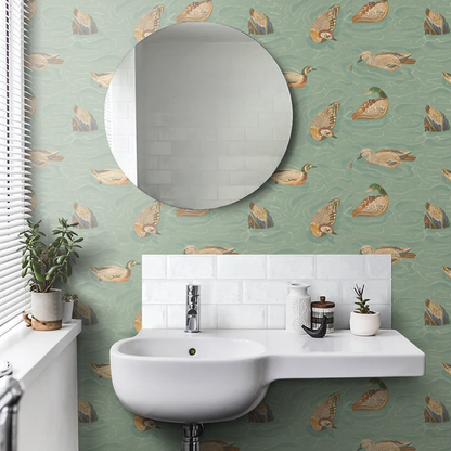 Duck Pond Wallpaper by Mulberry Home - Teal