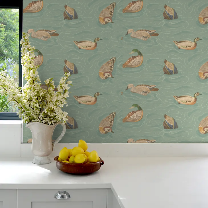 Duck Pond Wallpaper by Mulberry Home - Teal
